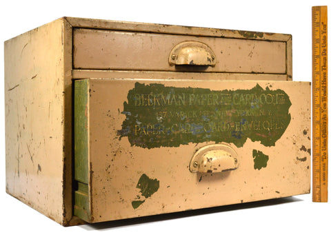 Vintage "PAPER-CARDBOARD-ENVELOPES" METAL CABINET 2-Drawer BEEKMAN CO. of N.Y.C.