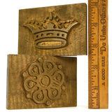 Vintage SOLID BRASS LETTERPRESS SYMBOLS Lot of 2 PRINTER'S BLOCKS Flower & Crown