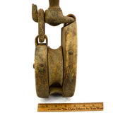 Antique SNATCH BLOCK & TACKLE Wood & Iron SINGLE 4" WHEEL Farm/Country Decor BIG