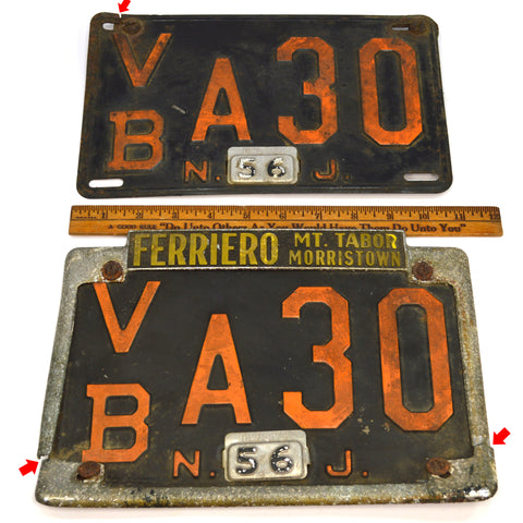 Vintage 1956 NEW JERSEY LICENSE PLATE Pair of NJ Plates MORRISTOWN DEALER FRAME!
