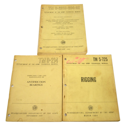 Vintage ARMY TECHNICAL MANUAL Lot of 3 Maintenance Manuals DIESEL ENGINE Rigging
