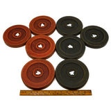 Vintage SPORTCRAFT SHUFFLEBOARD DISC Set of 8 in HOMEMADE WOOD CADDY / CARRIER
