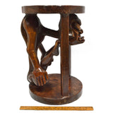 Vintage CARVED HARDWOOD TRIBAL PLANT STAND or 16" ACCENT TABLE Long-Neck Monster