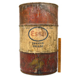Vintage ESSO "CHASSIS GREASE" DRUM "100 Pounds" Barrel/Can 24"T x 14" dia PATINA