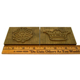 Vintage SOLID BRASS LETTERPRESS SYMBOLS Lot of 2 PRINTER'S BLOCKS Flower & Crown