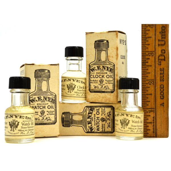 Vintage W.F. NYE OIL Lot of 3 FULL BOTTLES in ORIGINAL BOXES 2-Watch & 1-Clock!