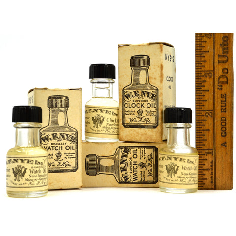 Vintage W.F. NYE OIL Lot of 3 FULL BOTTLES in ORIGINAL BOXES 2-Watch & 1-Clock!