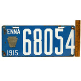 Antique 1915 PENNSYLVANIA LICENSE PLATE Porcelain Tag No. 68054 BRILLIANT MFG CO