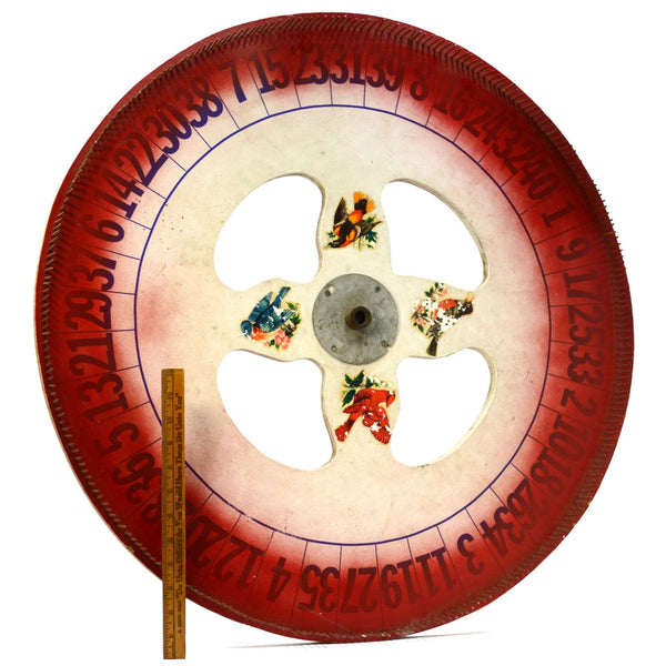 Vintage FOLK ART CARNIVAL GAME WHEEL 29" Gambling CASINO Gaming 0-40 BIRD MOTIF
