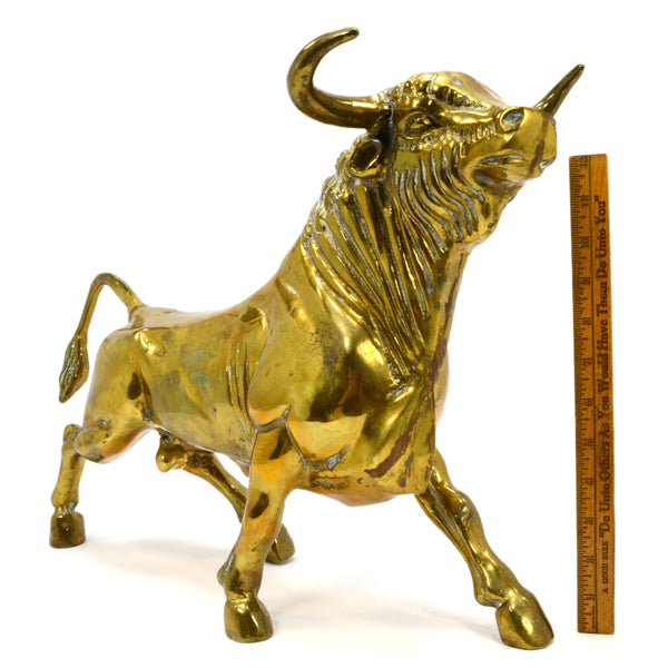 Vintage HEAVY BRASS BULL STATUE Large 21", 24 lbs OX / OXEN FIGURINE Wall Street