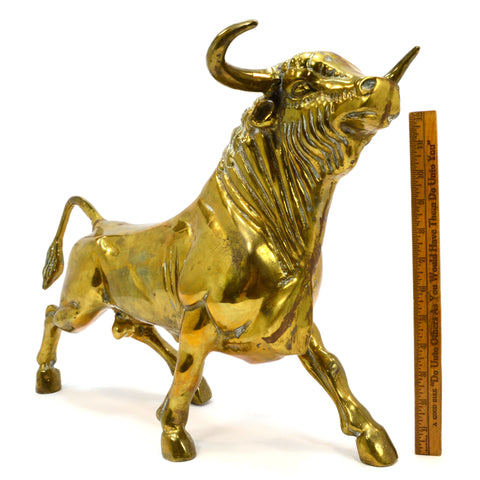 Vintage HEAVY BRASS BULL STATUE Large 21", 24 lbs OX / OXEN FIGURINE Wall Street