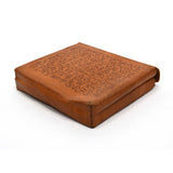 Vintage COWHIDE LEATHER CASE by "WARNER PRODUCTS OF HOLLYWOOD" Odd CRYPTIC MOTIF