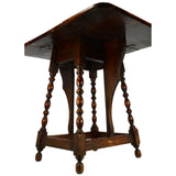 Antique HARDWOOD DROP-LEAF SIDE/END TABLE Turned GATE LEG Lamp/Plant Stand c19th