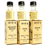Vintage W.F. NYE OIL Lot of 3 FULL BOTTLES in ORIGINAL BOXES 2-Watch & 1-Clock!