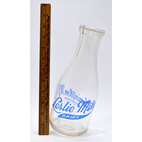 Vintage GLASS NJ MILK BOTTLE Blue Pyro! "LESLIE MIKE DAIRY" Flemington VERY RARE