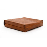 Vintage COWHIDE LEATHER CASE by "WARNER PRODUCTS OF HOLLYWOOD" Odd CRYPTIC MOTIF