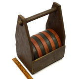 Vintage SPORTCRAFT SHUFFLEBOARD DISC Set of 8 in HOMEMADE WOOD CADDY / CARRIER