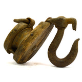 Antique SNATCH BLOCK & TACKLE Wood & Iron SINGLE 4" WHEEL Farm/Country Decor BIG