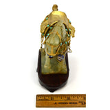 Antique CHINESE CARVED JADE HORSE Gold-Gilt & Enamel JEWELED SADDLE-BRIDLE + Box