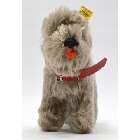 Vintage STEIFF "TESSIE" SCHNAUZER DOG 5" Gray Hair RED COLLAR w/ EAR TAG #320/14