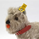 Vintage STEIFF "TESSIE" SCHNAUZER DOG 5" Gray Hair RED COLLAR w/ EAR TAG #320/14