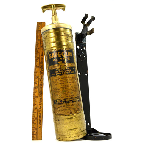 Vintage SAFEGUN V.L. TYPE No. 1 Quart BRASS FIRE EXTINGUISHER Safety Fire...Co.