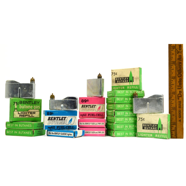 Vintage BENTLEY BUTANE GAS REFILL Lot of 17 FUEL CELLS Mixed Types & Sizes NOS!!