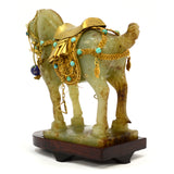 Antique CHINESE CARVED JADE HORSE Gold-Gilt & Enamel JEWELED SADDLE-BRIDLE + Box