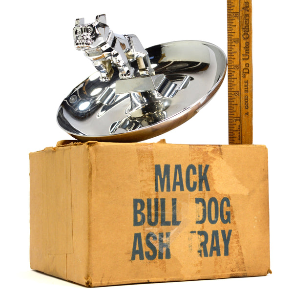 Vintage MACK TRUCKS BULLDOG ASHTRAY Chrome 2 CIGAR RESTS Never Used ORIGINAL BOX
