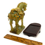 Antique CHINESE CARVED JADE HORSE Gold-Gilt & Enamel JEWELED SADDLE-BRIDLE + Box