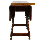 Antique HARDWOOD DROP-LEAF SIDE/END TABLE Turned GATE LEG Lamp/Plant Stand c19th