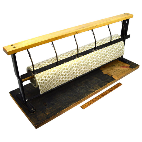 Vintage PAPER DISPENSER CUTTER Butcher/Gift Wrapping + 24" FANCY PAPER ROLL EuC!