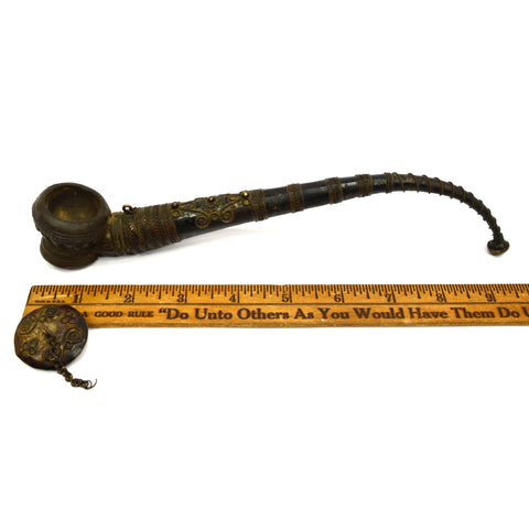 Antique ISLAMIC CHIBOUK SMOKING PIPE Brass & Copper TOPHANE BOWL Ottoman RARE!!