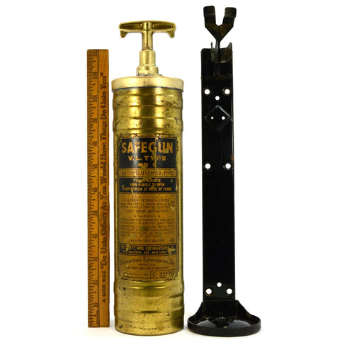 Vintage SAFEGUN V.L. TYPE No. 1 Quart BRASS FIRE EXTINGUISHER Safety Fire...Co.
