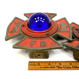 Vintage FIRE TRUCK MALTESE CROSS EMBLEM Cobalt Glass GUTTENBERG NJ Matching Pair
