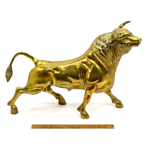 Vintage HEAVY BRASS BULL STATUE Large 21", 24 lbs OX / OXEN FIGURINE Wall Street