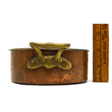 Antique COPPER & TIN BRAISING PAN Single-Serve 5" BOWL w/ LID & 2 Brass Handles!