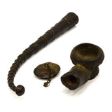 Antique ISLAMIC CHIBOUK SMOKING PIPE Brass & Copper TOPHANE BOWL Ottoman RARE!!