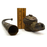 Antique ISLAMIC CHIBOUK SMOKING PIPE Brass & Copper TOPHANE BOWL Ottoman RARE!!