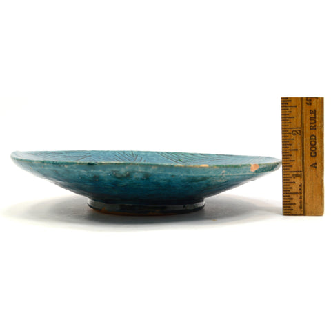 Ancient PERSIAN GLAZED POTTERY PLATE 6-13/16" Turkish TURQUOISE DISH c.12th-14th