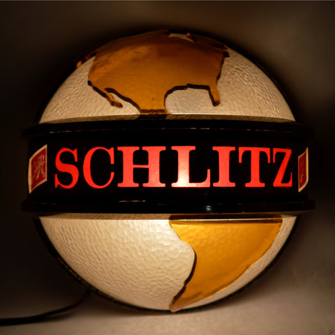 Vintage 1968 SCHLITZ BREWING CO. WORLD GLOBE 7" Light-Up ADVERTISING SIGN #83094