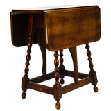 Antique HARDWOOD DROP-LEAF SIDE/END TABLE Turned GATE LEG Lamp/Plant Stand c19th