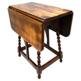 Antique HARDWOOD DROP-LEAF SIDE/END TABLE Turned GATE LEG Lamp/Plant Stand c19th
