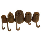 Antique CAST IRON SLIDING SCALE WEIGHT Lot of 5 Hanging HOOK WEIGHTS 22 lb Total