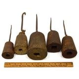 Antique CAST IRON SLIDING SCALE WEIGHT Lot of 5 Hanging HOOK WEIGHTS 22 lb Total