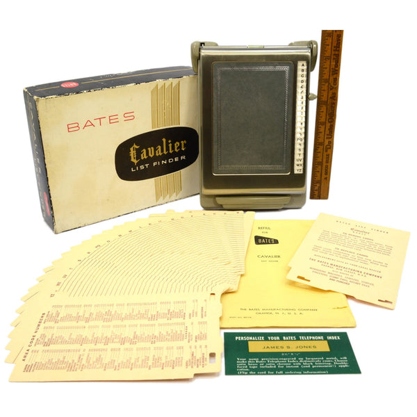 New Old Stock BATES "CAVALIER" LIST FINDER Complete in Box PATENT PENDING Silver