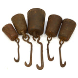 Antique CAST IRON SLIDING SCALE WEIGHT Lot of 5 Hanging HOOK WEIGHTS 22 lb Total
