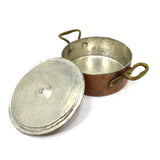 Antique COPPER & TIN BRAISING PAN Single-Serve 5" BOWL w/ LID & 2 Brass Handles!