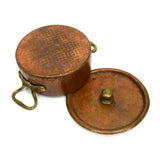 Antique COPPER & TIN BRAISING PAN Single-Serve 5" BOWL w/ LID & 2 Brass Handles!