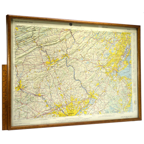 Vintage FRAMED 3D TOPOGRAPHICAL MAP Topo of NEWARK NJ, NY & PA by HUBBARD c.1969